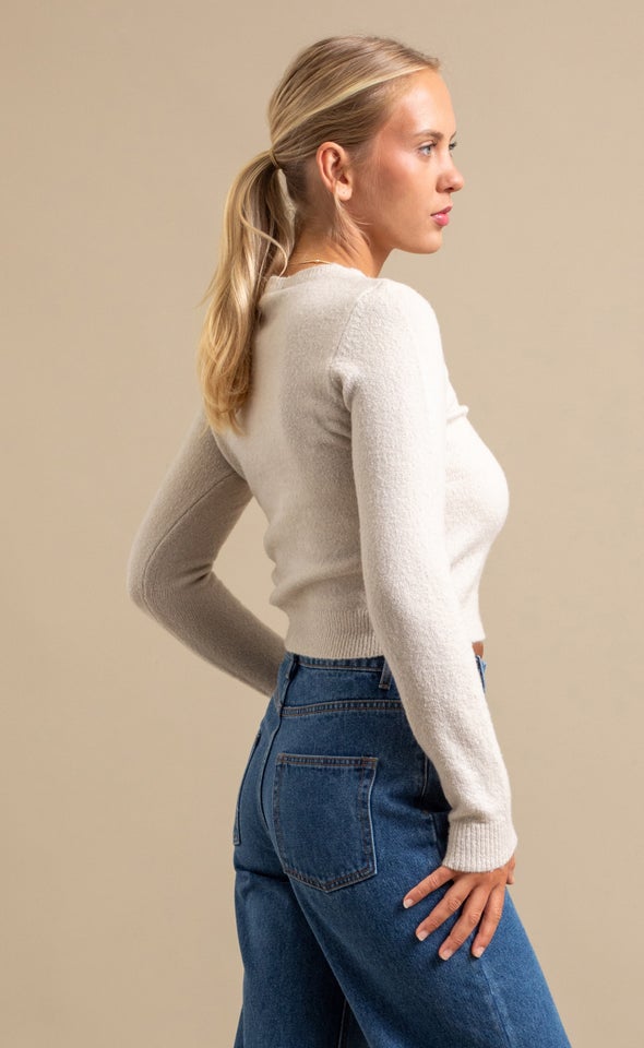 LS Fitted Crew Neck Sweater Natural
