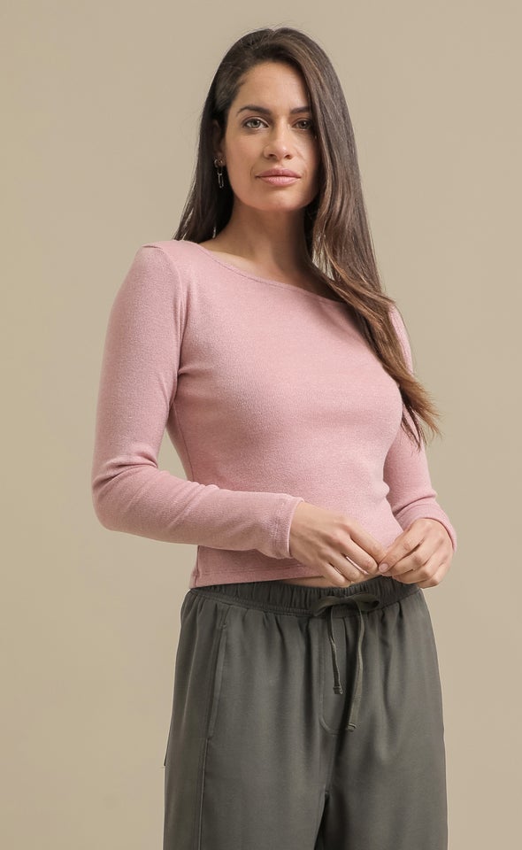 LS Jersey Asym Neck Top Rose