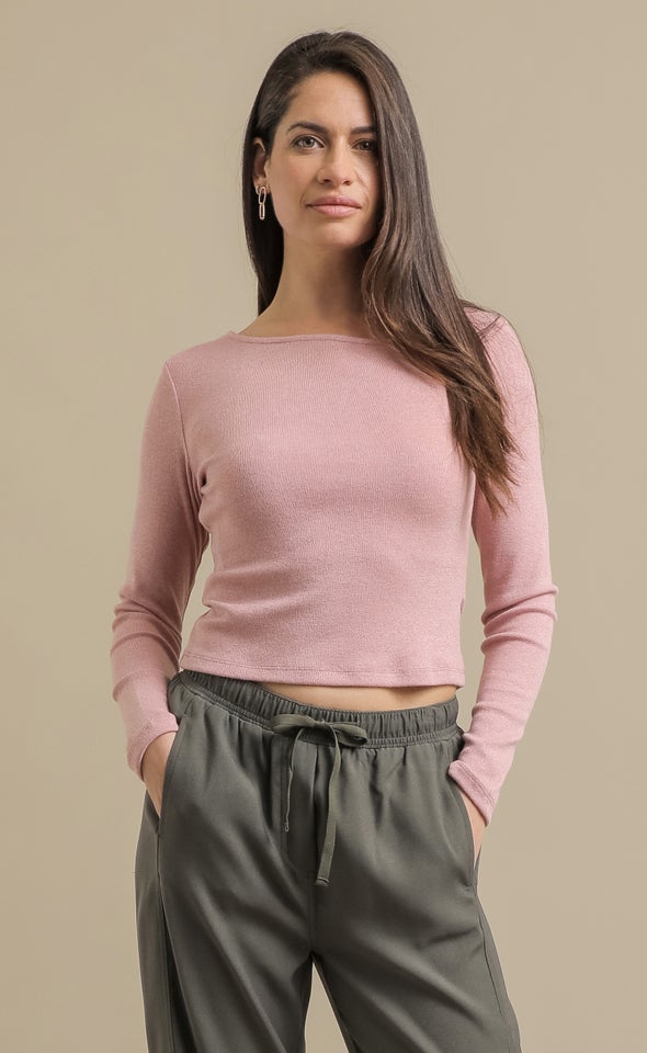 LS Jersey Asym Neck Top Rose