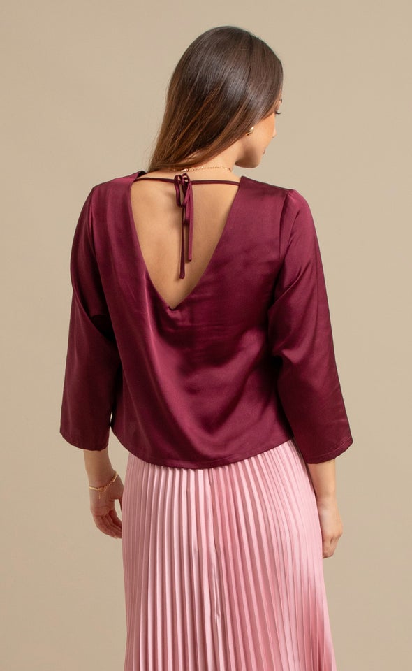 LS Satin Top Maroon