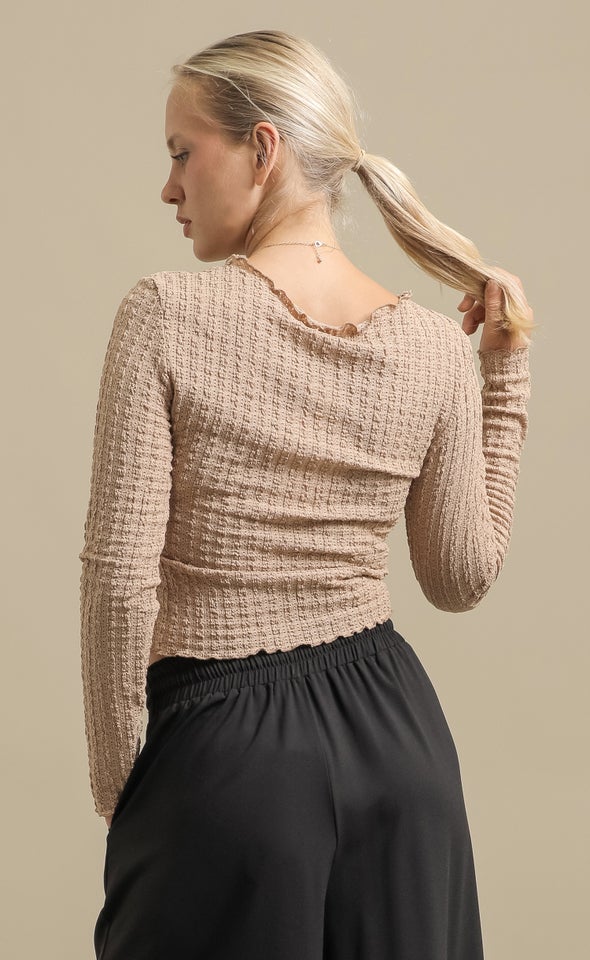 LS Textured Knit Top Soft Gold