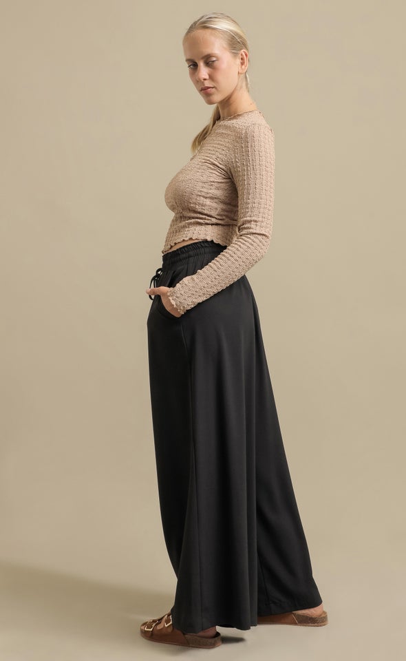 LS Textured Knit Top Soft Gold
