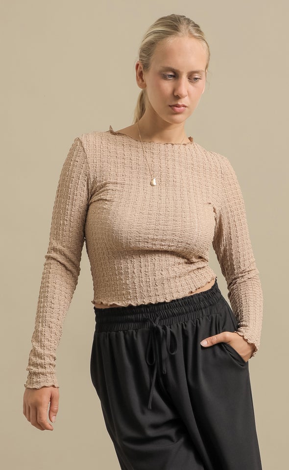LS Textured Knit Top Soft Gold