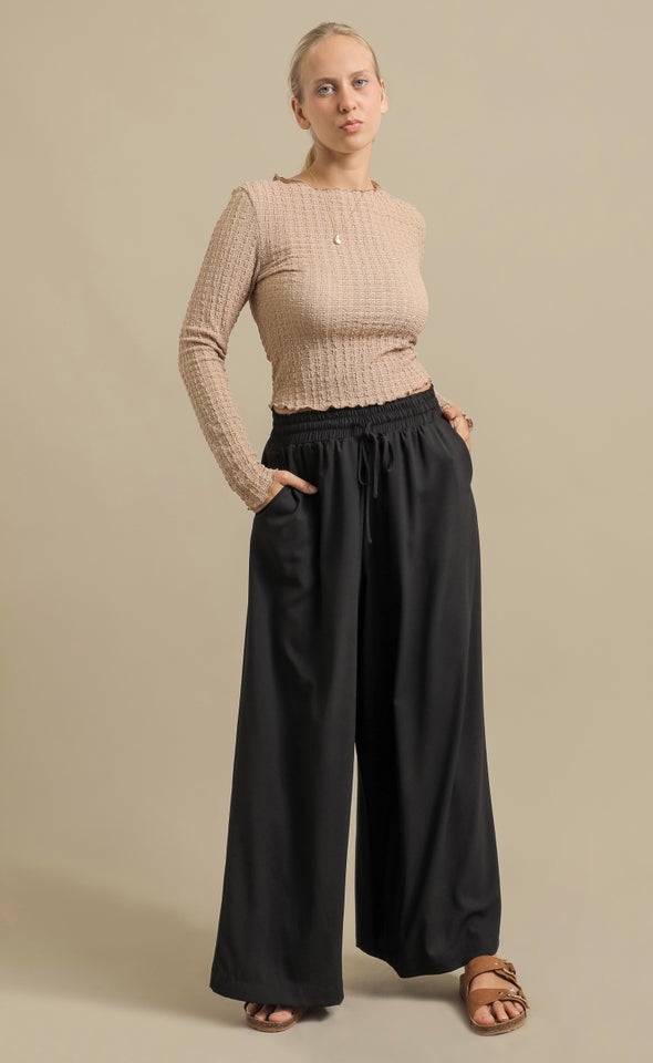 LS Textured Knit Top Soft Gold