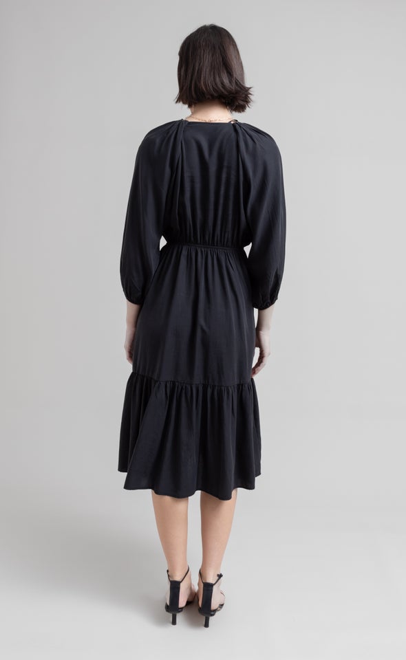 Lyocell Button Detail Midi Dress Black