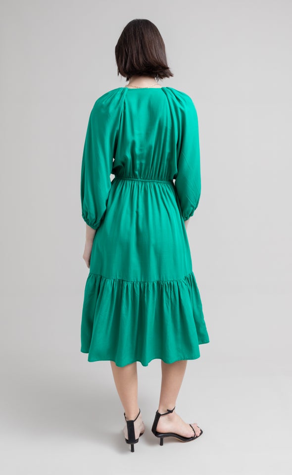 Lyocell Button Detail Midi Dress Green