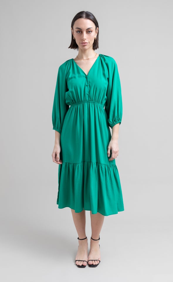 Lyocell Button Detail Midi Dress Green