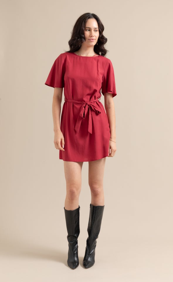 Lyocell Poplin Loose Fit Dress Maroon