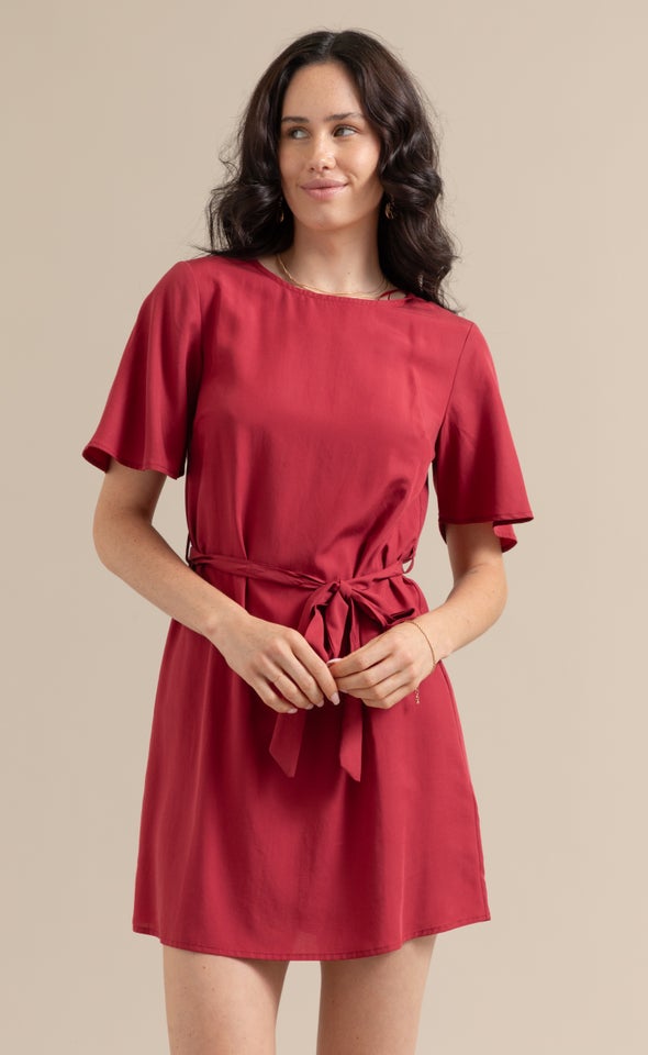 Lyocell Poplin Loose Fit Dress Maroon