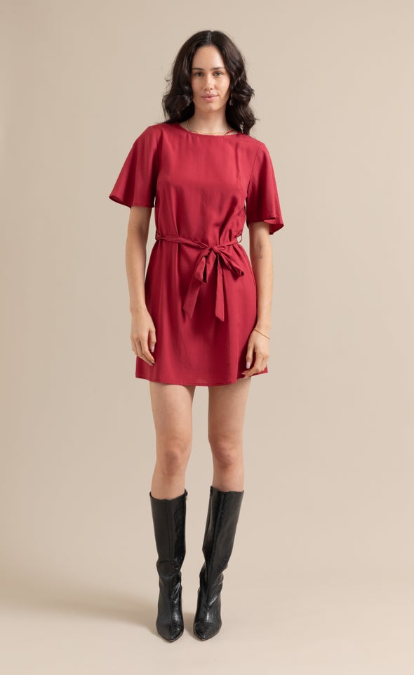 Lyocell Poplin Loose Fit Dress Maroon