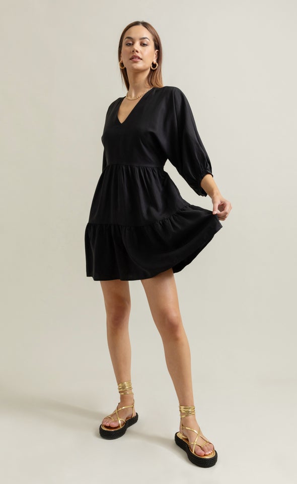 Lyocell Poplin Panelled Dress Black