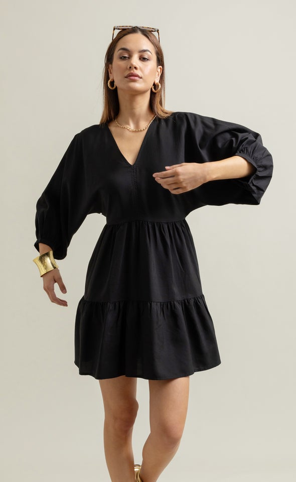 Lyocell Poplin Panelled Dress Black