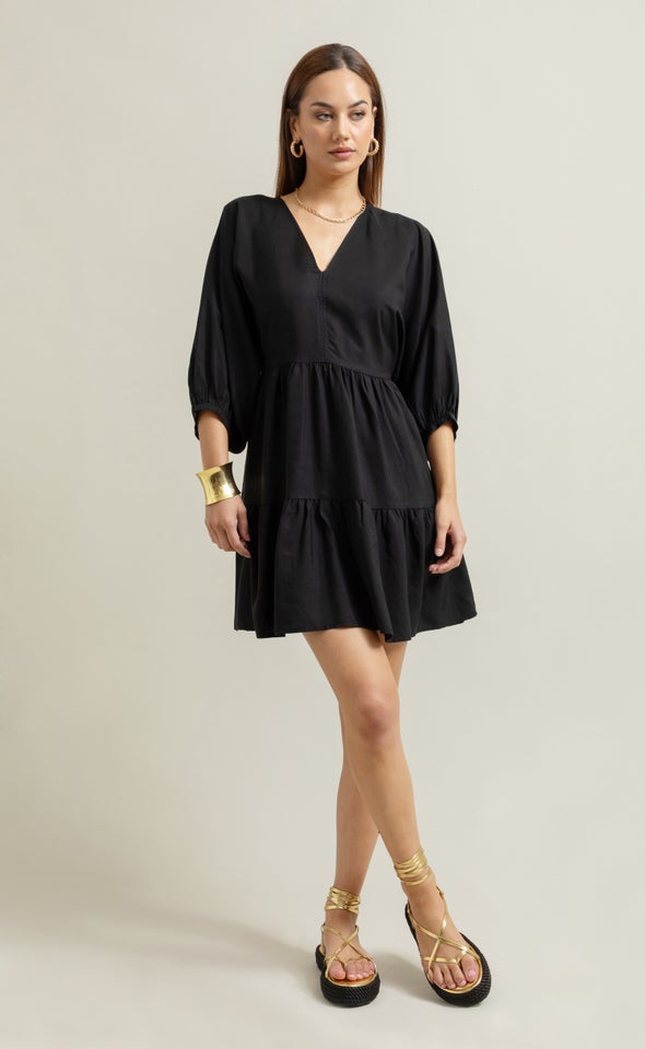 Lyocell Poplin Panelled Dress Black