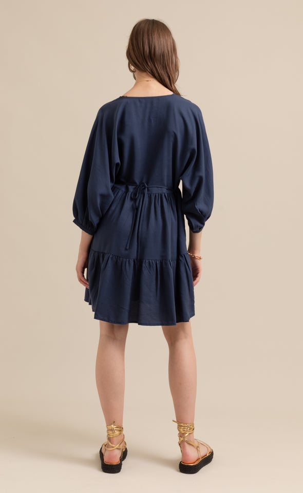 Lyocell Poplin Panelled Dress Navy