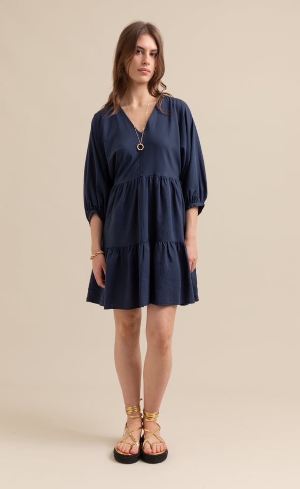 Lyocell Poplin Panelled Dress Navy