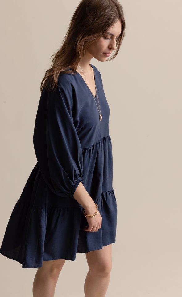 Lyocell Poplin Panelled Dress Navy