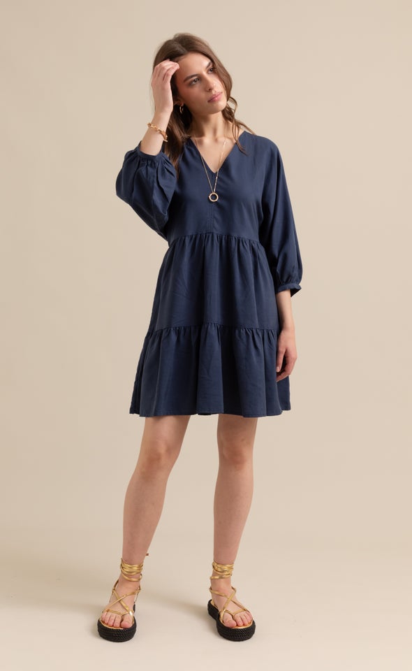 Lyocell Poplin Panelled Dress Navy