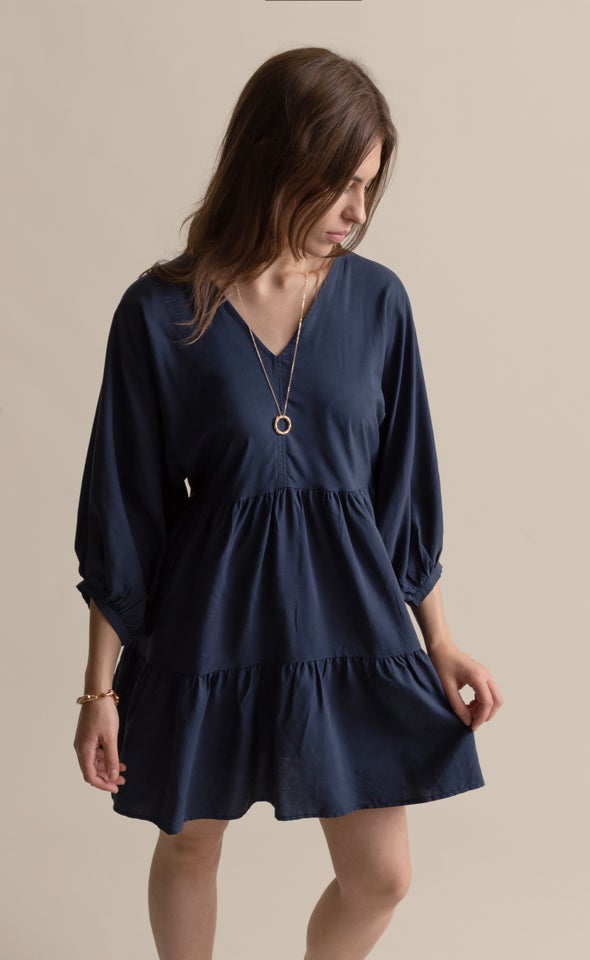Lyocell Poplin Panelled Dress Navy