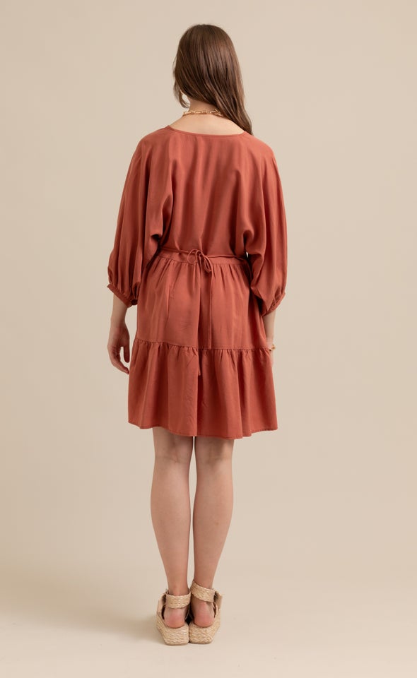 Lyocell Poplin Panelled Dress Rust