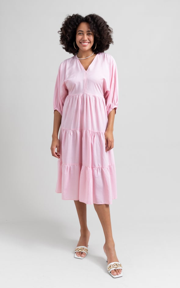 Lyocell Poplin Panelled Midi Dress Blush