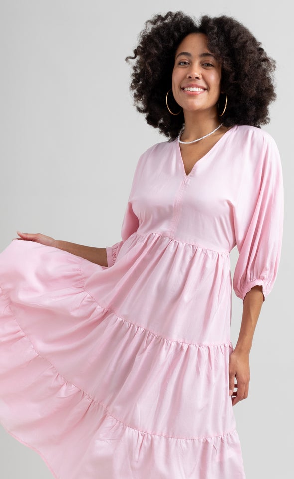 Lyocell Poplin Panelled Midi Dress Blush