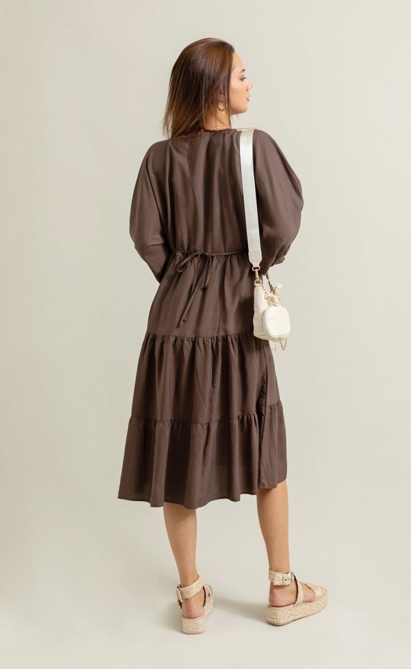Lyocell Poplin Panelled Midi Dress Chocolate