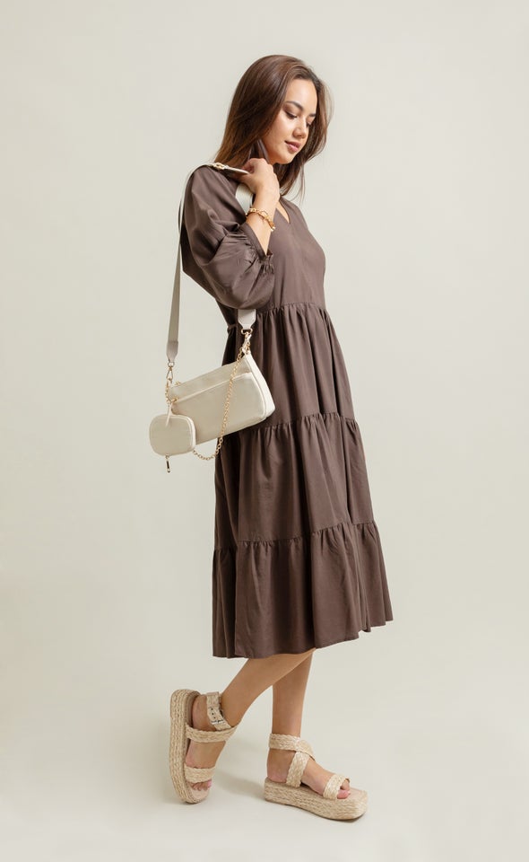 Lyocell Poplin Panelled Midi Dress Chocolate