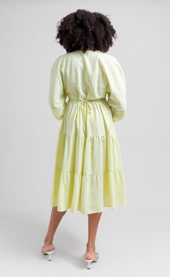 Lyocell Poplin Panelled Midi Dress Lemon