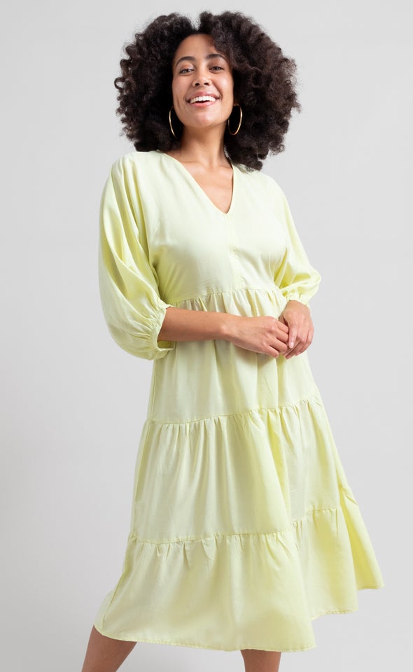 Lyocell Poplin Panelled Midi Dress Lemon