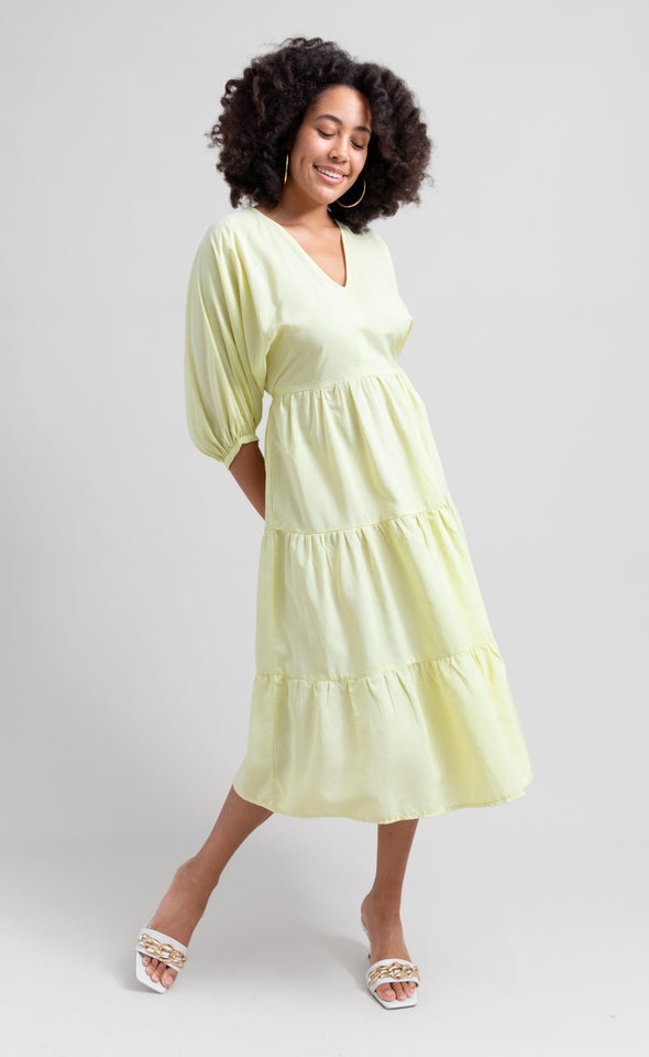 Lyocell Poplin Panelled Midi Dress Lemon