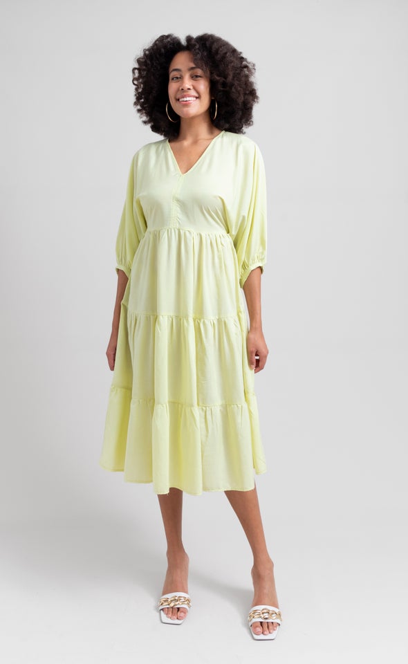 Lyocell Poplin Panelled Midi Dress Lemon
