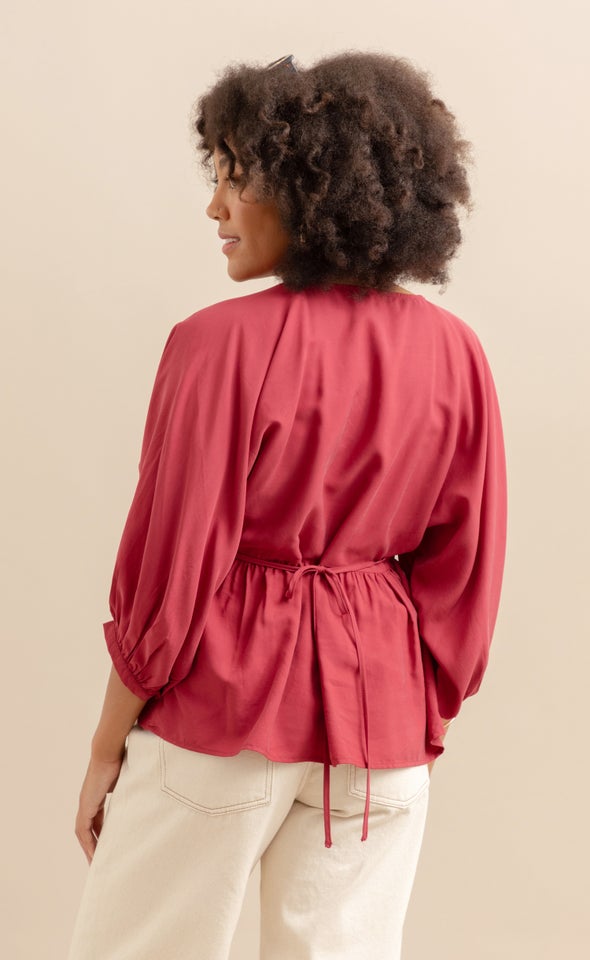 Lyocell Poplin Peplum Top Maroon