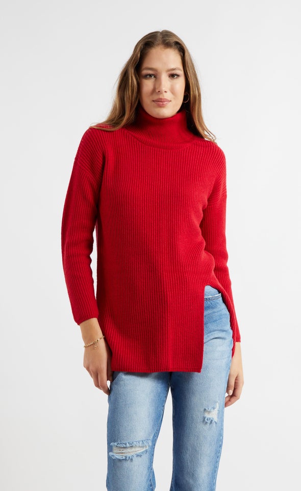 Roll Neck Front Split Tunic Maroon