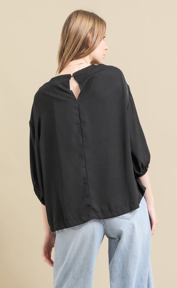 Matte Satin Blouson Sleeve Top Black