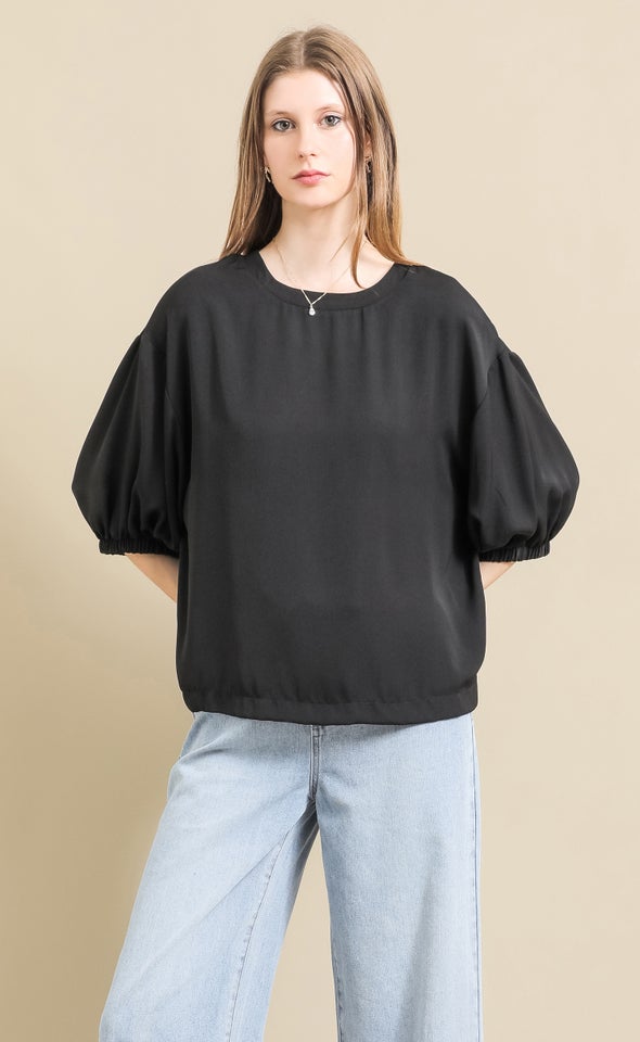 Matte Satin Blouson Sleeve Top Black