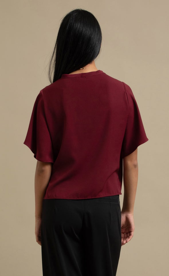Matte Satin Cross Front Top Maroon