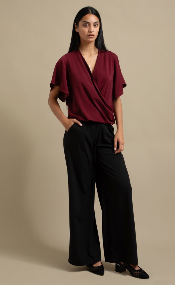 Matte Satin Cross Front Top Maroon