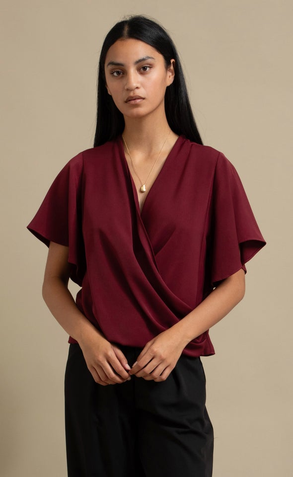 Matte Satin Cross Front Top Maroon