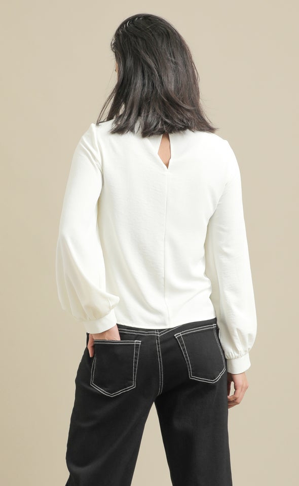 Matte Satin LS Blouson Top Cream
