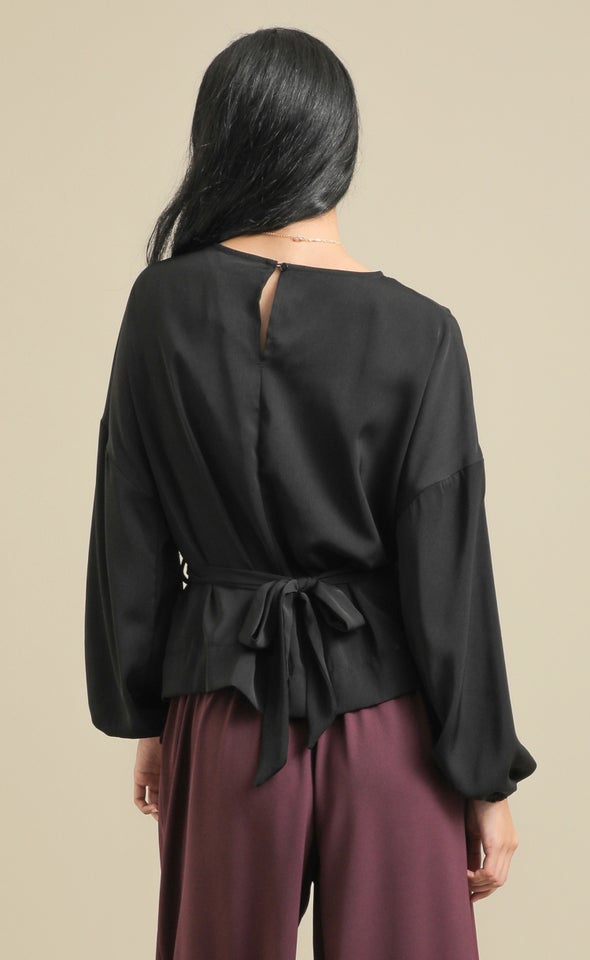 Matte Satin Tie Back Top Black