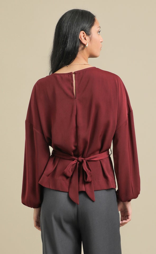 Matte Satin Tie Back Top Maroon