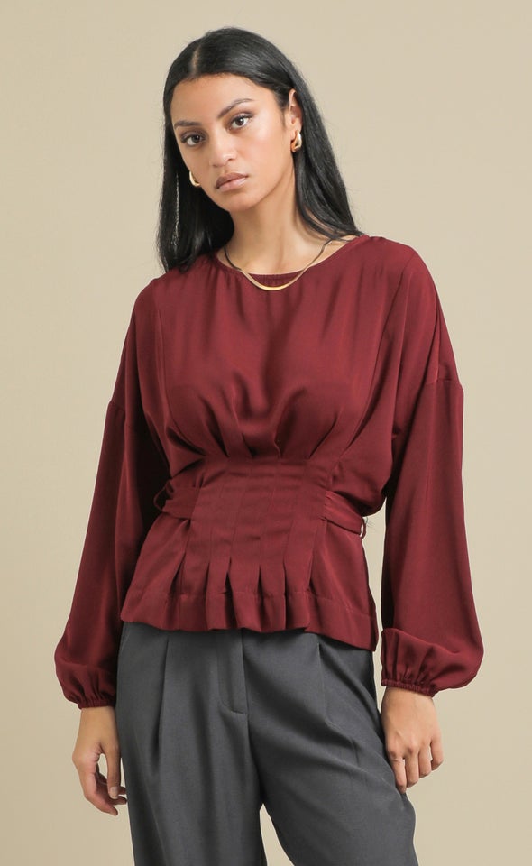 Matte Satin Tie Back Top Maroon