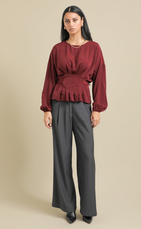 Matte Satin Tie Back Top Maroon