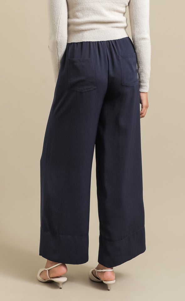 Matte Satin Wide Leg Pants Navy
