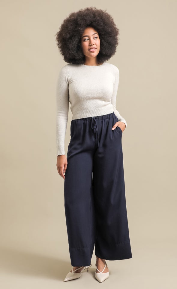 Matte Satin Wide Leg Pants Navy
