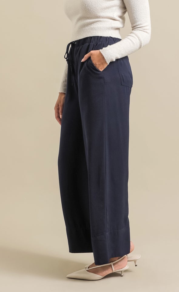 Matte Satin Wide Leg Pants Navy