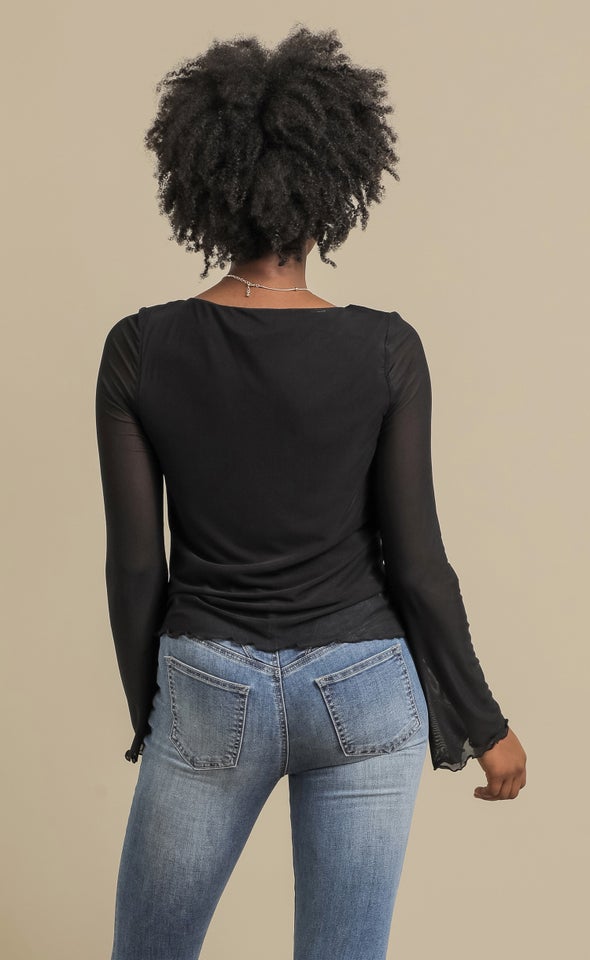 Mesh Angel Sleeve Top Black
