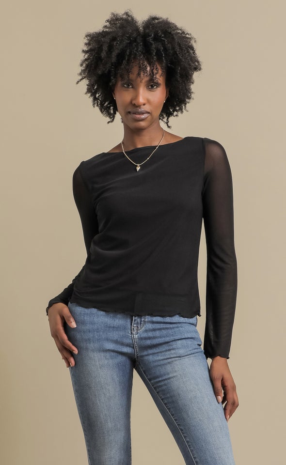 Mesh Angel Sleeve Top Black