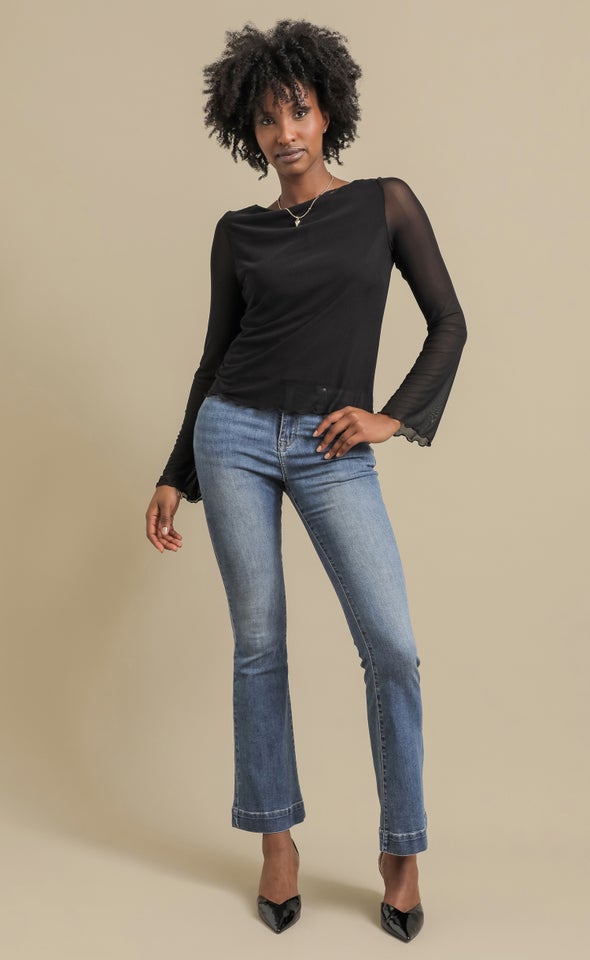 Mesh Angel Sleeve Top Black
