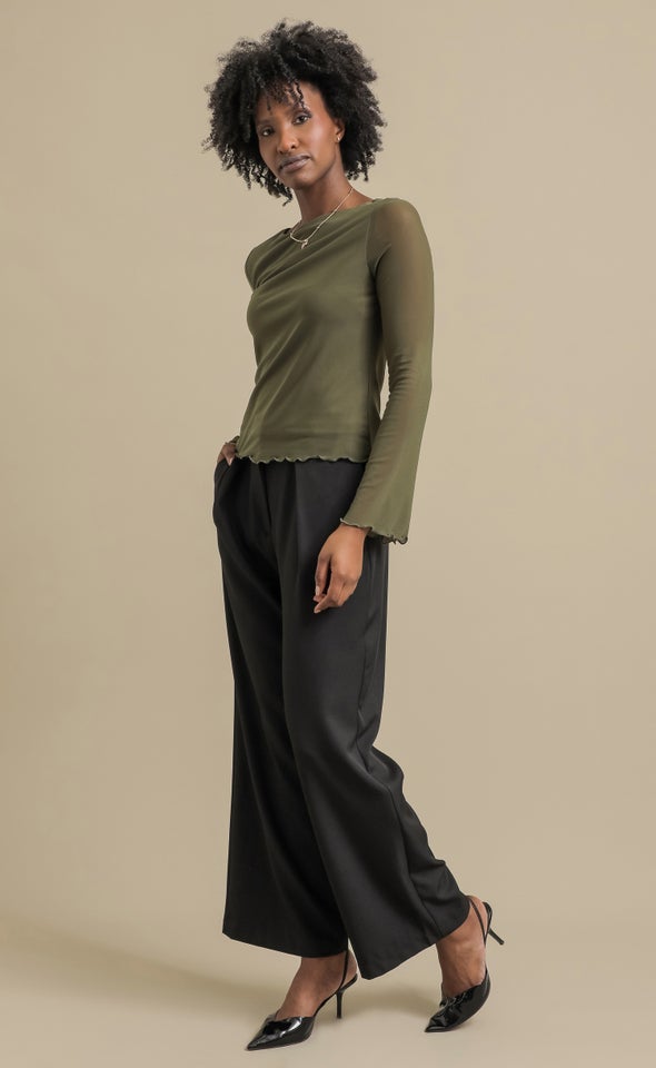 Mesh Angel Sleeve Top Olive